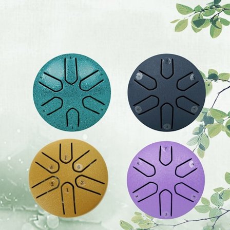 7,6 cm:n teräskielirumpu, 3 tuumaa, 6 nuottia, C-duuriin viritetty lyömäsoitin, käsirumpu tarroilla, nuottikirjalla, nuijilla - Täydellinen