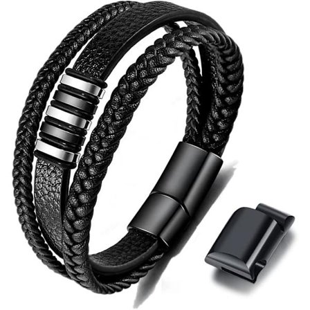 Svart läderarmband för män - Present till män 23cm