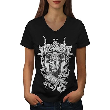 Bull Beast Shield T-shirt med svart v-ringad dam
