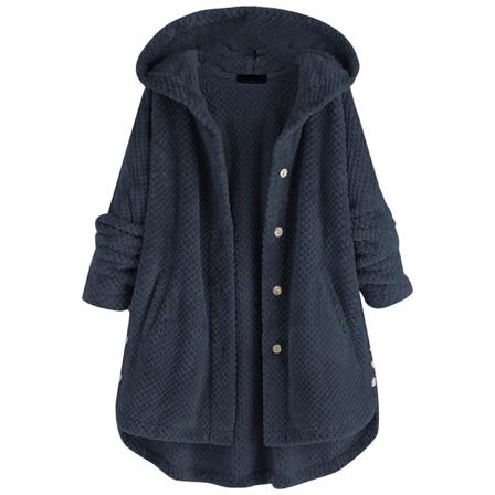 Vinterkappa Dam Oversized Lång Varm Teddy Fleecejacka Elegant Casual Button Down Sherpa Fleece tröja med Huva Höst Thermal Transition Jacka