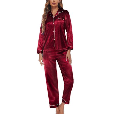 Dam Pyjamas Set 2 Delar Loungewear Långärmad Topp Byxor Polyester Kläder