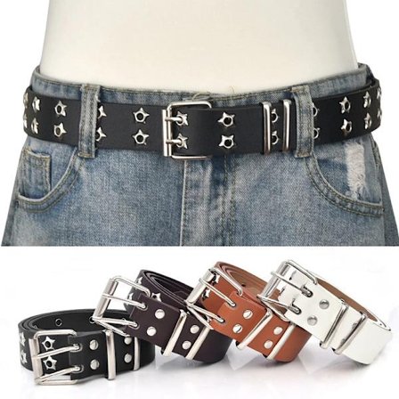Star Eye Rivet Belt Goth Style Double Pin Buckle Man/woman Fashion Casual Puck Style Pu Leather Waistband Jeans y2k accessories