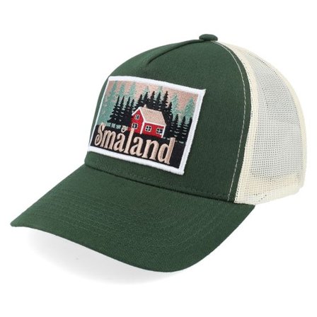 Wild Spirit - Vit trucker Keps - Swedish Småland Landscape Dark Green/Stone A-Frame Trucker @ Hatstore