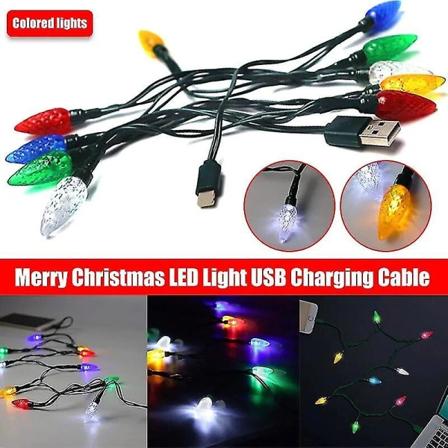 Glædelig jul lys USB-kabel DCI-opladerledning lampe telefon type C opladningskabel lysende lys værelse dekoration 2 in 1