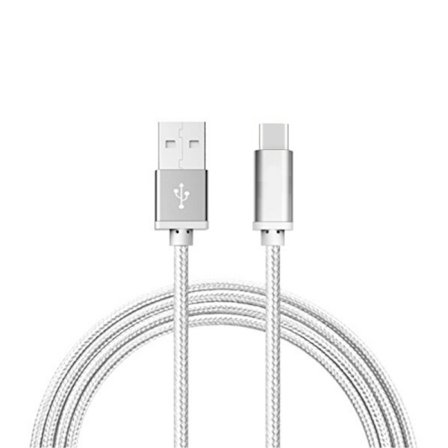 1M USB til USB-C Kabel Nylon Hurtig Opladning Sølv