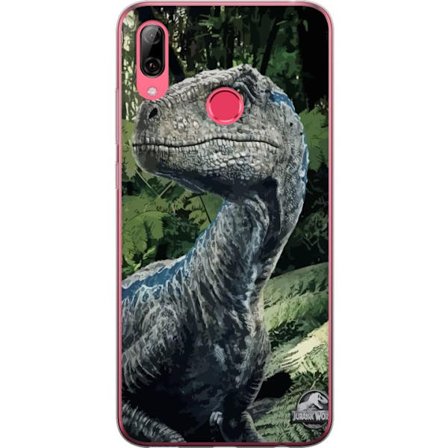 Kompatibel Mobilcover til Huawei Y7 (2019) Jurassic World dinosaur realistisk portræt i jungle miljø detaljeret filmisk illustration til dinosaurfan