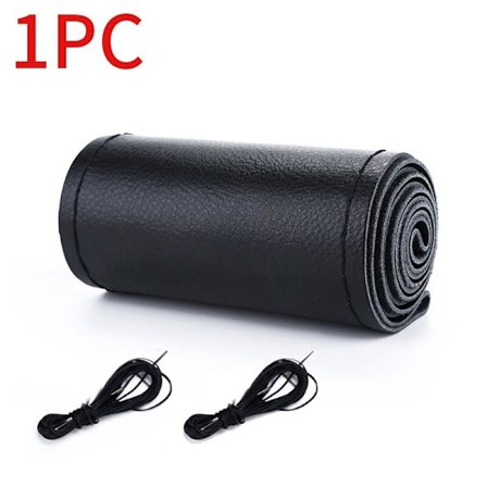 (Stil 1 Svart) Premium Äkta Läder Rattkåpa 37CM-38CM Anti-Slip Flätad Kåpa för Ratt Nappa Läder Ratt Skydd