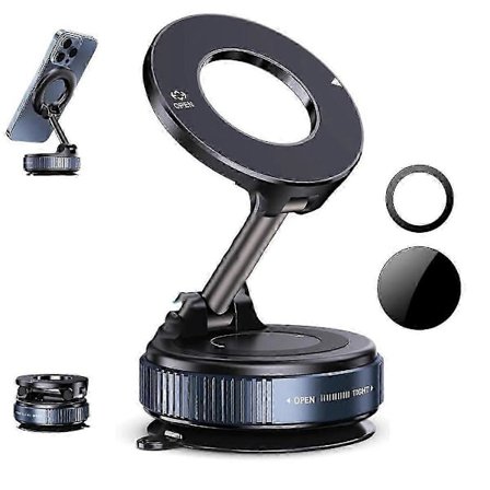 Veltrix Magno Grip Pro 360 Magnetisk Vakuum Telefonholder Justerbart Bilbeslag i Sort til Mobile Enheder