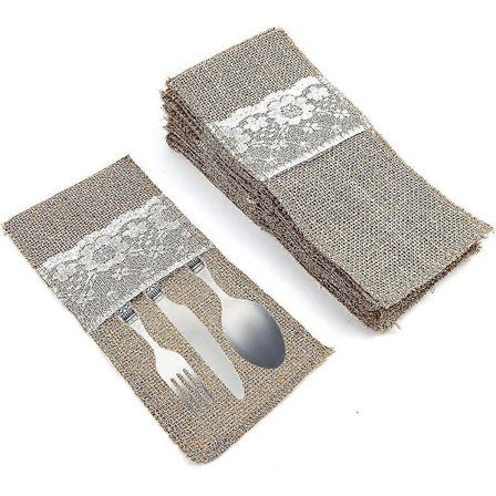 Bestikholder i jute, 20 stk. bestikpose rustik jute blonde bestikholder sølvtøjsholder
