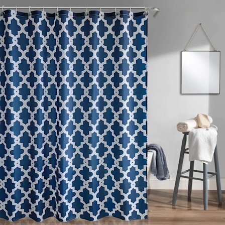 200 x 180 cm Blå Spjälsäng Duschdraperi Polyestertyg Badrumsgardin Mögelresistent W