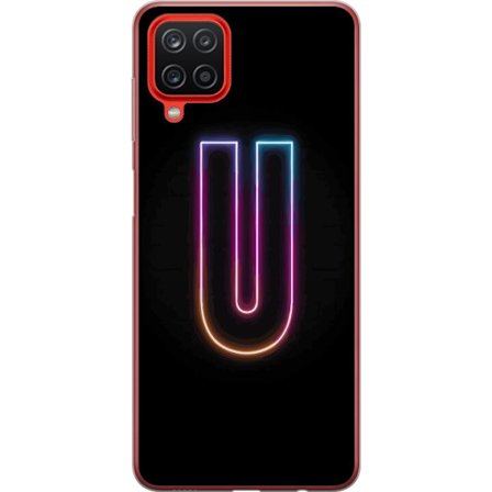 Kompatibelt Mobildeksel til Samsung Samsung Galaxy A12 Minimalistisk neonbokstav U i fargerik lys effekt mot svart bakgrunn