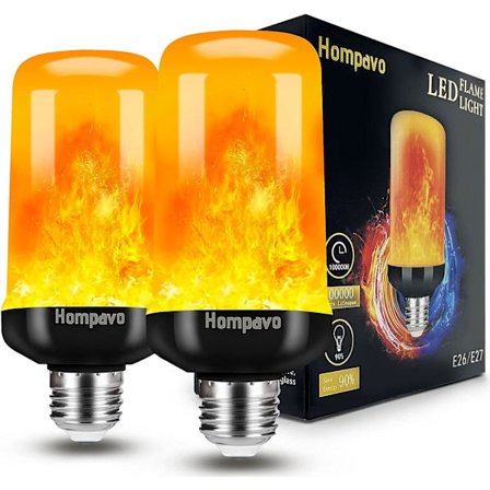 [Oppgradert] LED Flamme Lyspære, 4 Moduser Flimrende Lyspærer, E26/E27 Sokkel Flamme Lyspære, Jul (2-pakning)