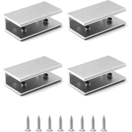 4 stk Rektangulære Glassklemmer, Aluminium Glasshyllebrakett 10-12mm, For Vindu Balustrade Baderom Trapper, Med Skrue Og Skrutrekker