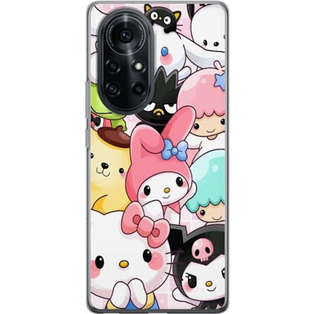 Kompatibelt Mobildeksel til Huawei nova 8 Pro Tett mønster av søte figurer med store øyne i ulike farger og uttrykk med LABUBU-tekst