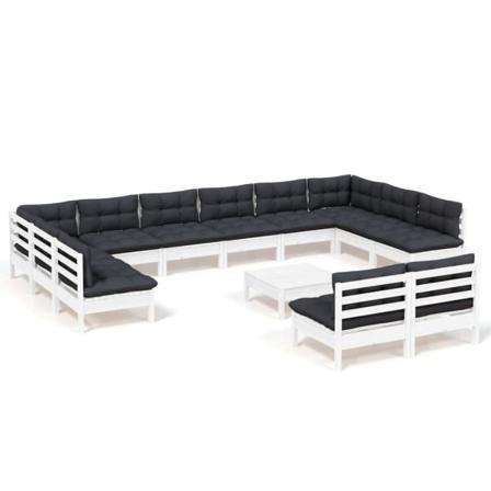 Vidaxl Loungegrupp Med Dynor 13 Delar Vit Massiv Furu Vit