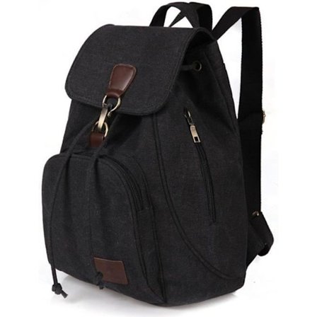 (Svart) Vintage Canvas Ryggsekk for Kvinner, Fritidsreise Skoleveske, Skulderveske for Camping, Fotturer (Svart)