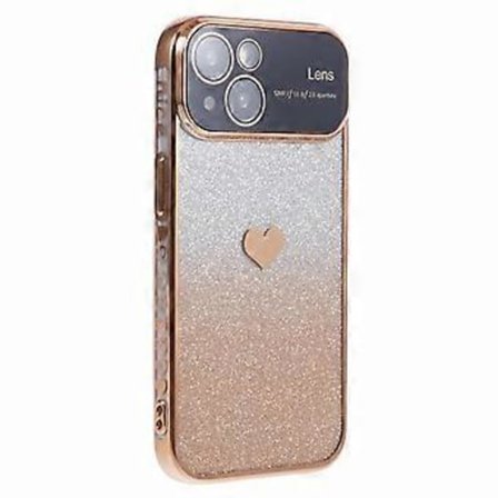 Skal till iPhone 14 Kärlekshjärta Mönster Bling Skyddande TPU Telefonfodral (Guld)