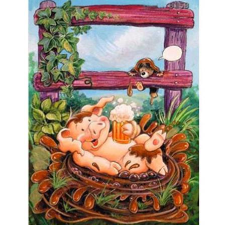 Full 5d Diy Diamond Painting Cross Stitch Pigs Drink Öl Broderi Som På Bilden 1 25x35cm