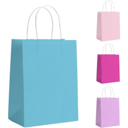 Gaveposer til Fest 10 stk Papirgaveposer til Barnfest, Papirposer med Håndtak, Små Gaveposer Ideelle til Bursdag, Bryllup, Babyshower, Jentefest