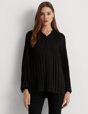 Lauren Ralph Lauren Pleated Georgette Blouse - Black - XS