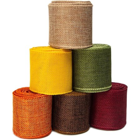 Efterårs hessianbånd, 6,35 cm bredt trådbundet flerfarvet håndværksbånd til efterårskransfremstilling og sæsonbestemt udendørs pynt