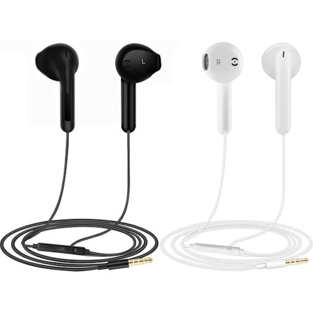2-pack hörlurar, in-ear hörlurar med sladd, brusreducerande headset med mikrofon, kompatibla med telefon, surfplatta, Samsung, HuaWei_QF