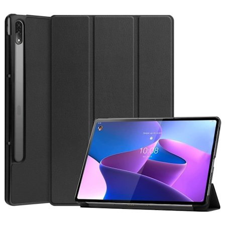 Lenovo Tab P12 Pro tri-fold läderfodral - Svart