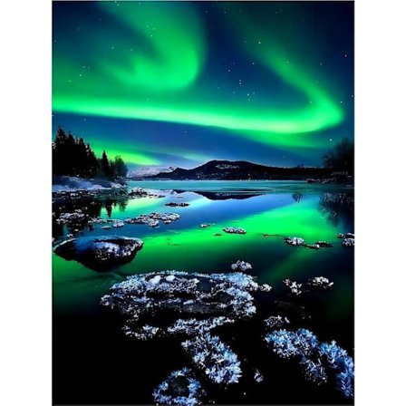 Landskabs Diamantmaleri Sæt, 5D DIY Diamantkunst Sæt Landskab, Aurora Diamanter Prikker, Nordlys Maleri Ædelstens Kunst Sæt til Hjemmevægsdekoration 