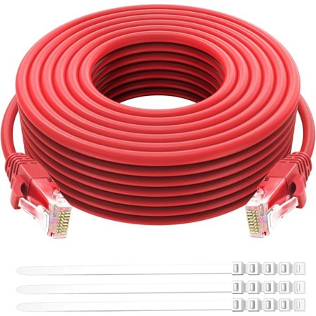 2025 Uusin malli Cat 6 Ethernet-kaapeli 30m - Punainen, ulko- ja sisäkäyttöön, Snagless pitkä pyöreä RJ45-verkkokaapeli, POE, pehmeä joustava Gbps 