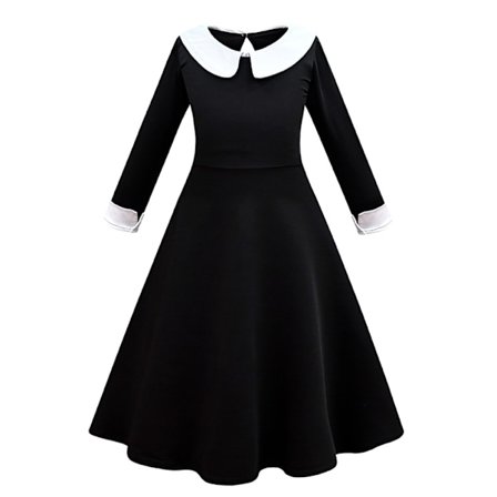 The Addams Family Wednesday Costume Grills Black Dress Cosplay