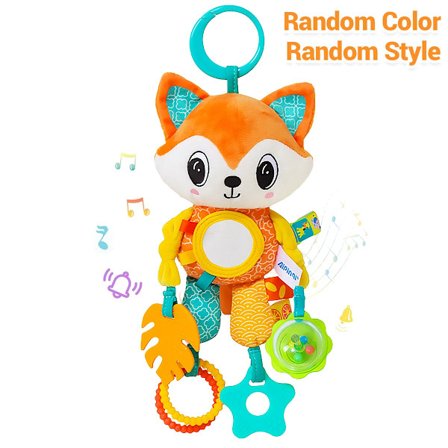 Mjuk Hängande Skrynklig Pipande Sensorisk Lärleksak Barnvagn Bilstol Spjälsäng Rese Plysch Djur Vindspel med Bitring Pojkar Flickor(YJD)