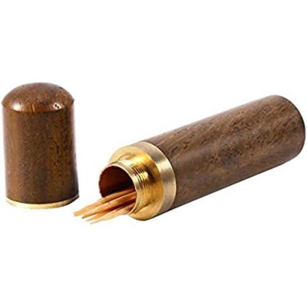 Cylindrisk tandstikæske i træ (mørk farve, 17*83MM), håndholdt