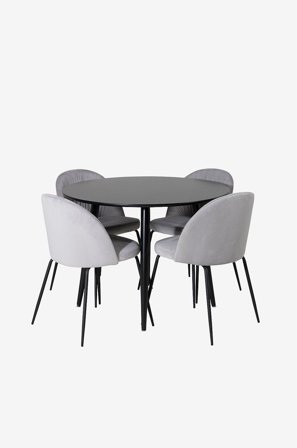 Venture Home - Ruokailusetti Plaza ja 4 tuolia Wrinkles - Musta - Ruokailuryhmä 4 hengelle - - Homeroom