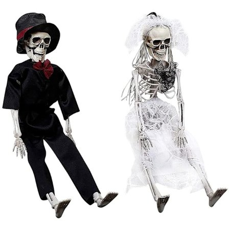 Stort poserbart mänskligt par skelett rekvisita bästa dekoration och läskigaste kyrkogårdsscen