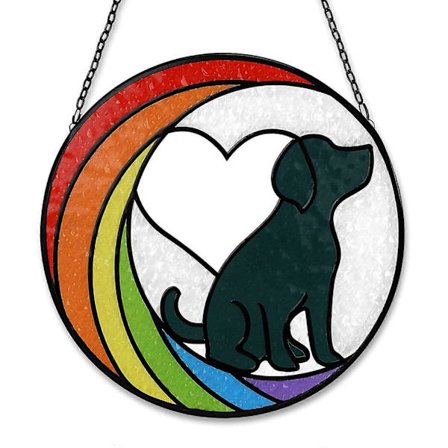 Hund Minnesgåva Handgjorda Husdjursminnessaker för Förlust av Hund Målat Glas Fönsterhängande Panel med Kedja Månskulptur
