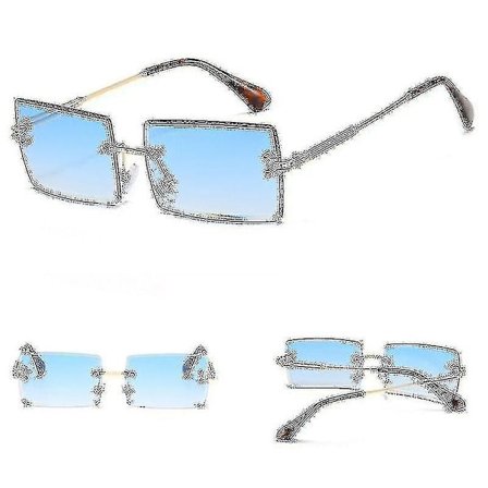 Briller (guld stel gradient blåt glas) Uv400 rektangel udskåret stelfri solbriller tonet linse Fashiontrendy julegave #216