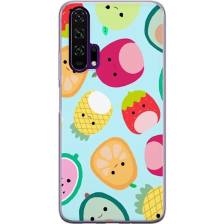 Kompatibel Mobilcover til Honor 20 Pro Mønster af kawaii frugter som jordbær citron ananas og avocado på lyseblå baggrund