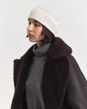 GANT Damen Zopfstrick Woll Beanie (ONE SIZE) Weiß