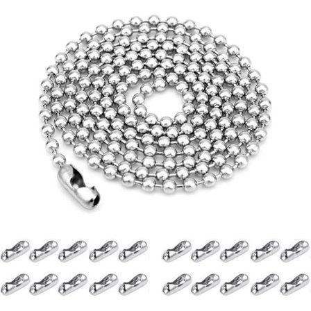Perlekjede i rustfritt stål, kulekjede i rustfritt stål, 10 m, sølvrullkjede, med 20 matchende kontakter, for fremstilling av smykkehalskjeder etc.