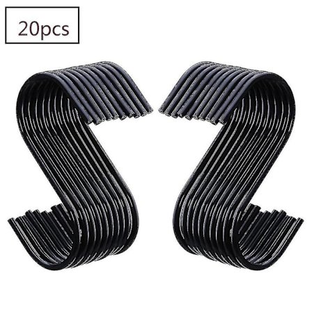 20 st S-formade krokar för att hänga krukor och stekpannor, badrum svart