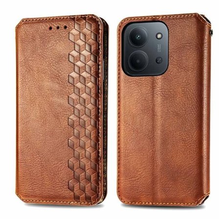 SKALO Xiaomi Redmi 15C (173mm) Embosseret Premium Flip Cover - Brun