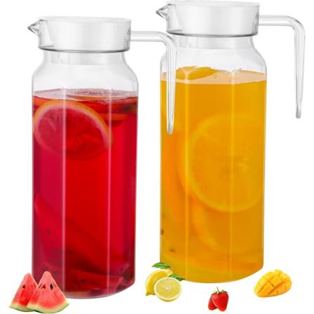 2 stk. Akrylkande med låg, 1,1 liter klar vandkande med håndtag, ubrydelig drikkekande juicebeholder køleskabsdørkande til mælk