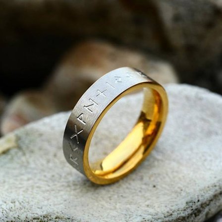 Ring - Nordic Mythology - Runes Brushed steel / Gold