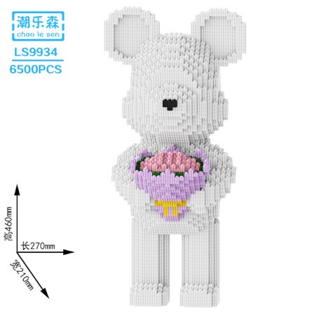 Avansert Mikrokloss Puslespillsett – Kreativt Monteringsleketøy med Høy Vanskelighetsgrad *48cm Hvit Bukett Bjørn 34*