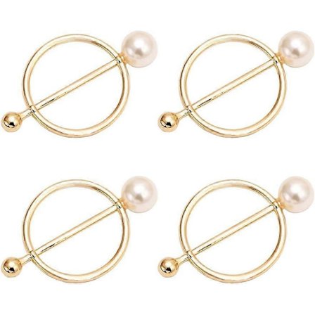 6 stk. Runde T-shirt Clips Ringe Tørklædelåse Slides Tørklædeklemme Ring Tørklæder Spænde Silkelåse Clips med Faux Perle 45mm