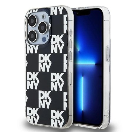 DKNY IML rutete monomønstret etui til iPhone 15 Pro - svart