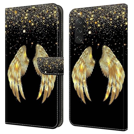 Beskyttende lommebokdeksel til Sony Xperia 10 V med 3D-mønstertrykk, PU-lær telefondeksel med stativ Gold Wing