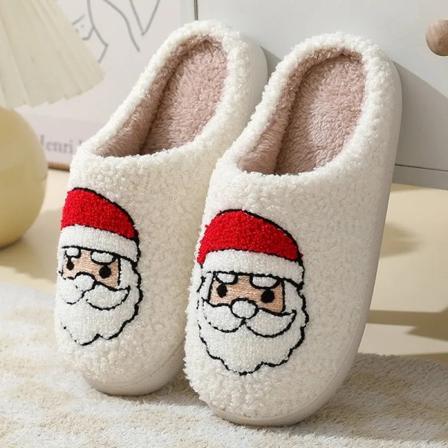 Ny jul älg bomullstofflor för män Kvinnor Härlig tecknad hem Halkbeständiga par inomhus plysch bomullsskor 2023 1-Father Christmas 40-41