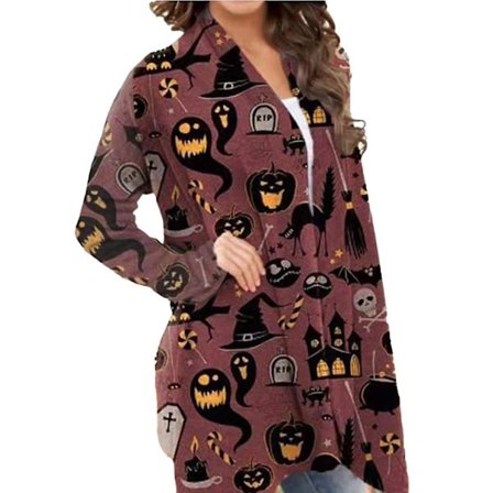 Dam Cardigan Långärmad Söt Casual Halloween Öppen Fram Cardigan Kappa För Kvinnor