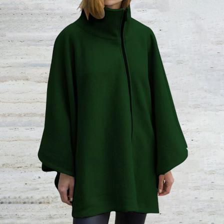 Kvinnor Fladdermus Ärmar Stativ Krage Enfärgad Kappa Full Zip Jacka